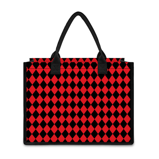 Red And Black Harlequin Pattern Print Canvas Tote Bag