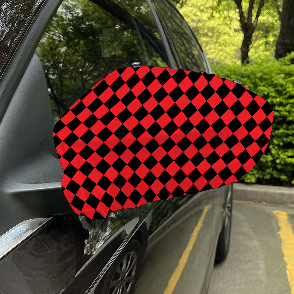 Red And Black Harlequin Pattern Print Car Side Mirror Covers
