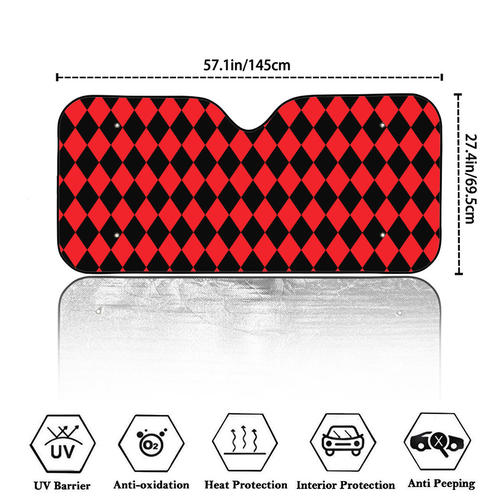 Red And Black Harlequin Pattern Print Car Windshield Sun Shade