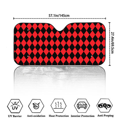 Red And Black Harlequin Pattern Print Car Windshield Sun Shade