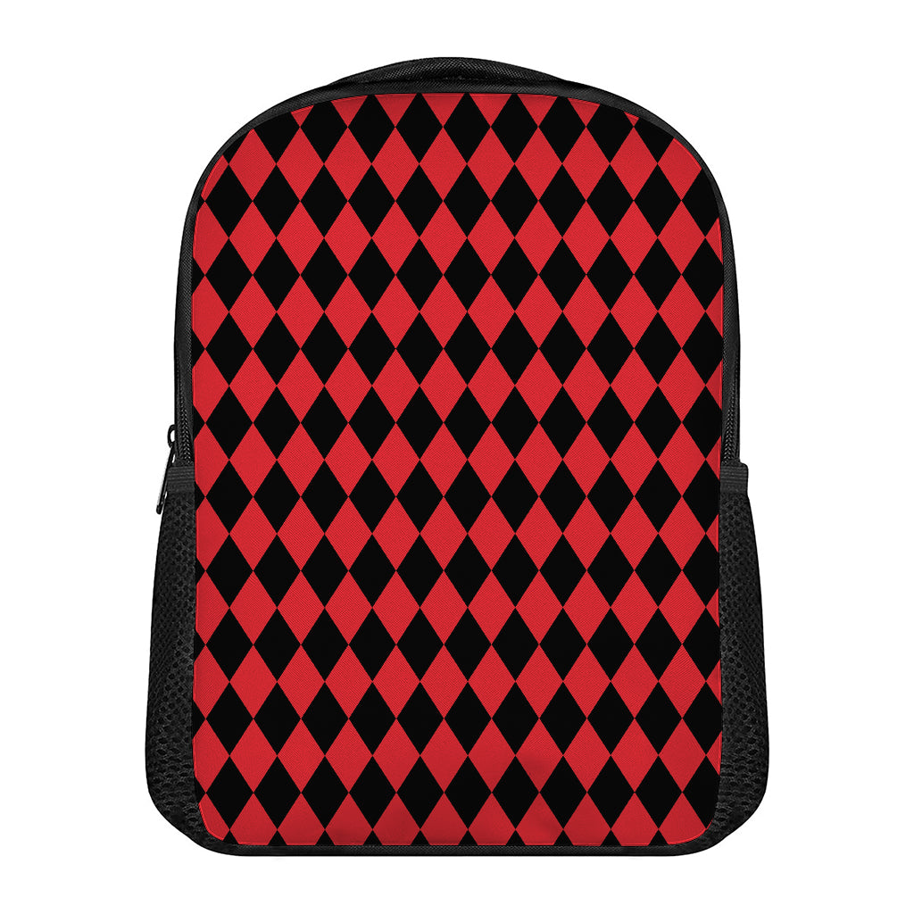 Red And Black Harlequin Pattern Print Casual Backpack