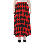 Red And Black Harlequin Pattern Print Chiffon Maxi Skirt