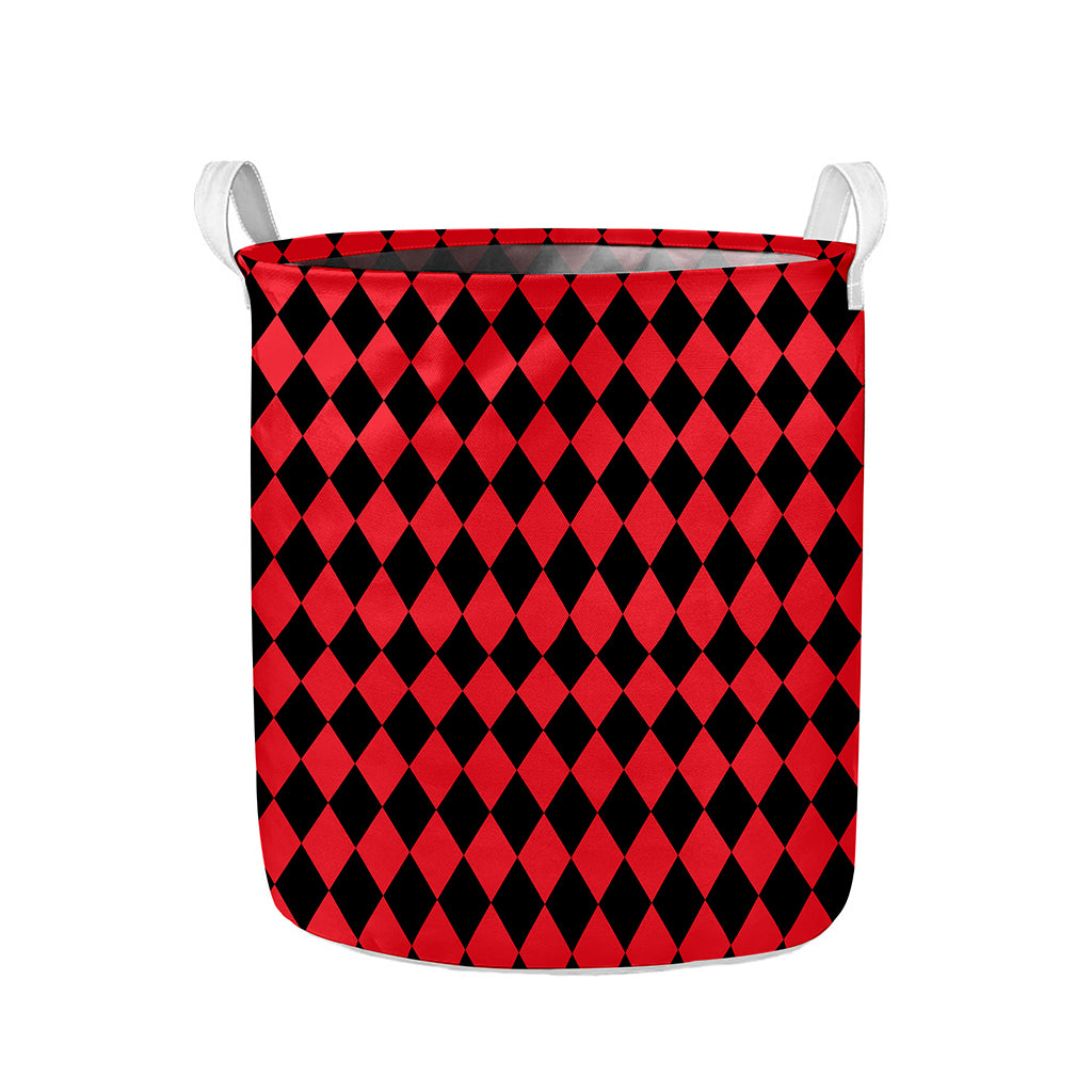 Red And Black Harlequin Pattern Print Collapsible Laundry Basket