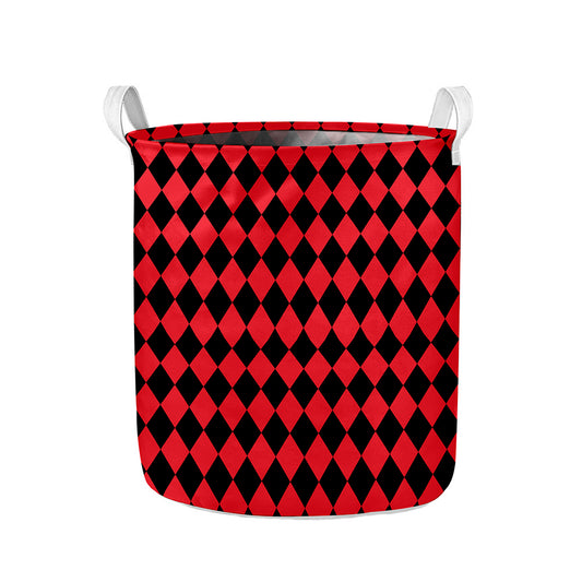 Red And Black Harlequin Pattern Print Collapsible Laundry Basket
