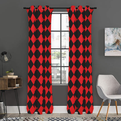 Red And Black Harlequin Pattern Print Curtain