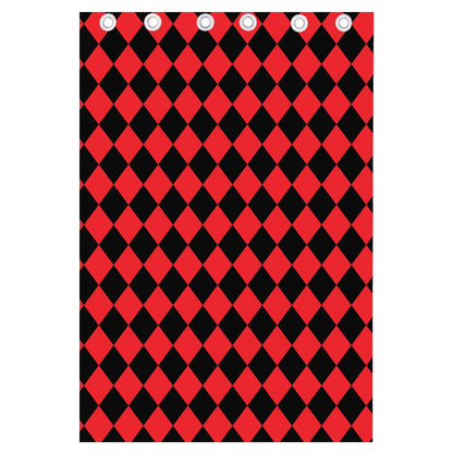 Red And Black Harlequin Pattern Print Curtain