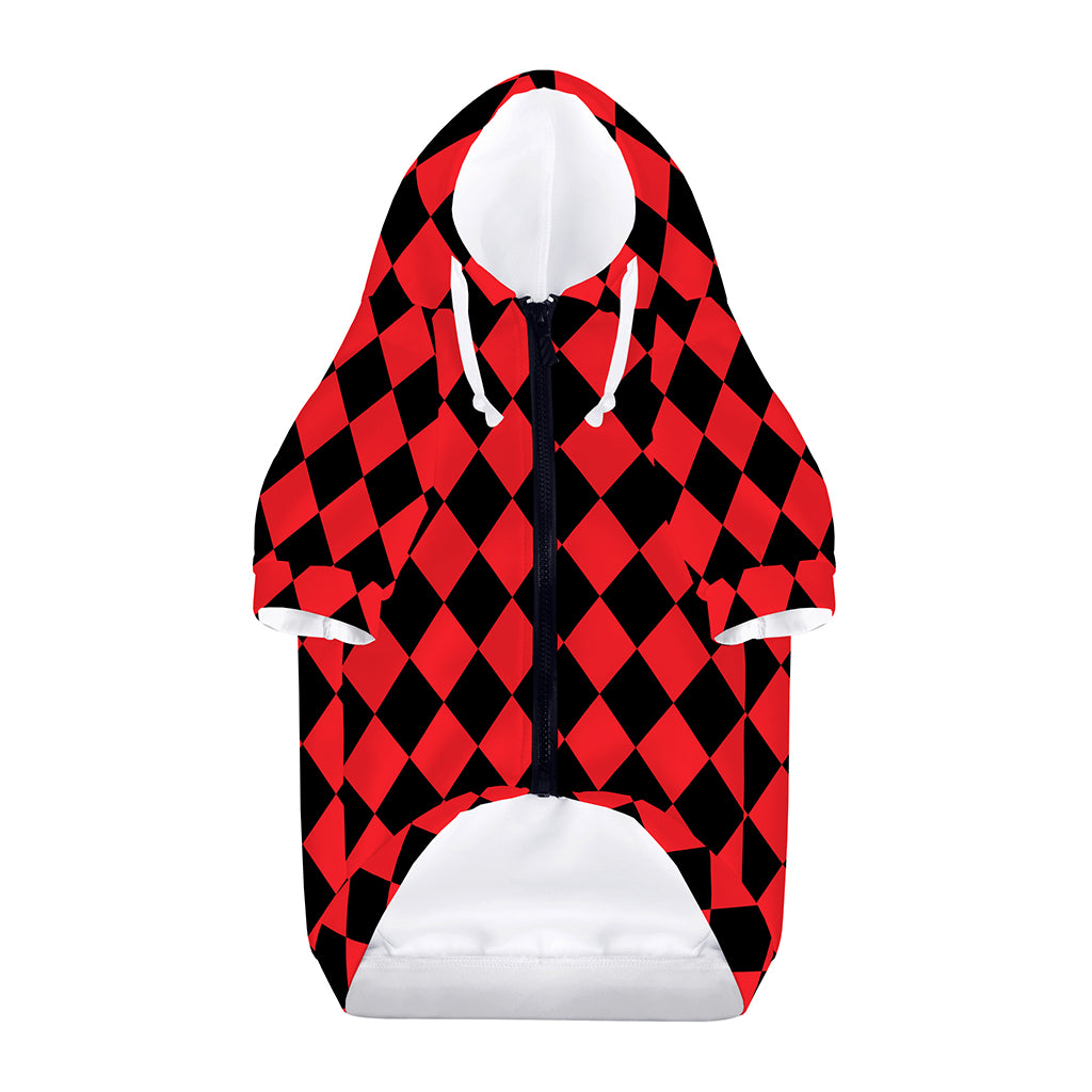 Red And Black Harlequin Pattern Print Dog Zip Up Hoodie