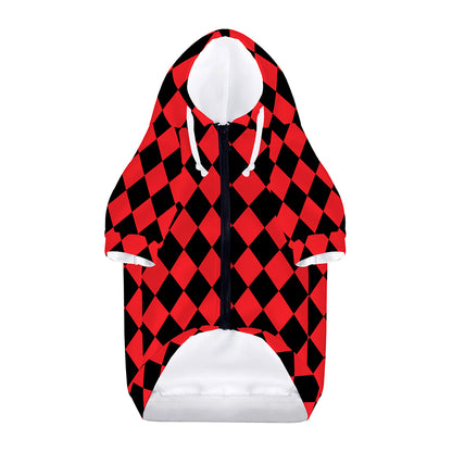 Red And Black Harlequin Pattern Print Dog Zip Up Hoodie