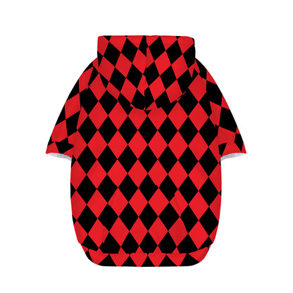 Red And Black Harlequin Pattern Print Dog Zip Up Hoodie
