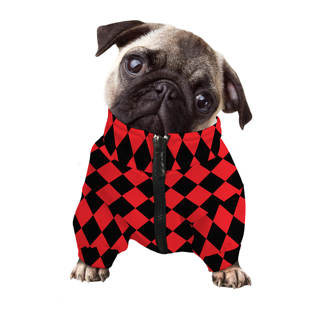 Red And Black Harlequin Pattern Print Dog Zip Up Jacket