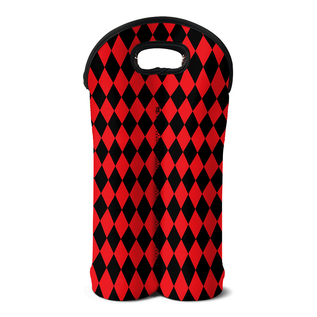 Red And Black Harlequin Pattern Print Double Neoprene Wine Tote