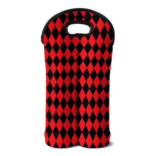 Red And Black Harlequin Pattern Print Double Neoprene Wine Tote