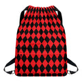 Red And Black Harlequin Pattern Print Drawstring Backpack