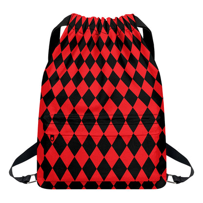 Red And Black Harlequin Pattern Print Drawstring Backpack