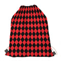 Red And Black Harlequin Pattern Print Drawstring Bag