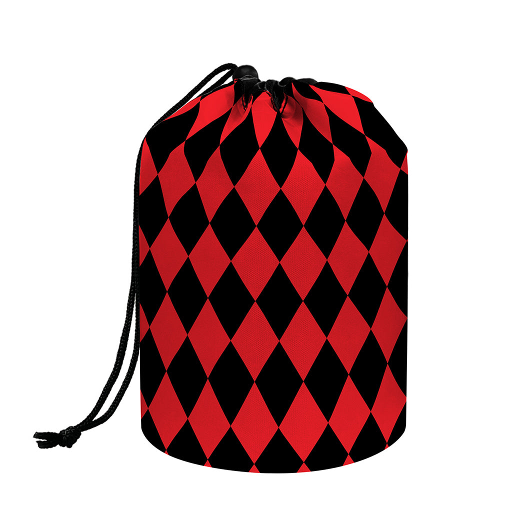 Red And Black Harlequin Pattern Print Drawstring Makeup Bag