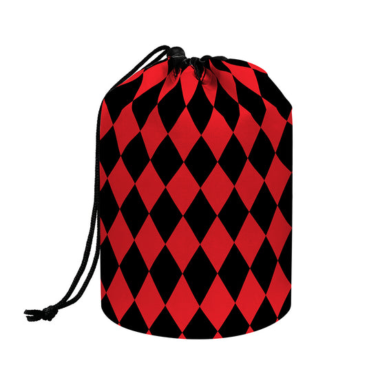 Red And Black Harlequin Pattern Print Drawstring Makeup Bag