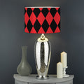 Red And Black Harlequin Pattern Print Drum Lamp Shade