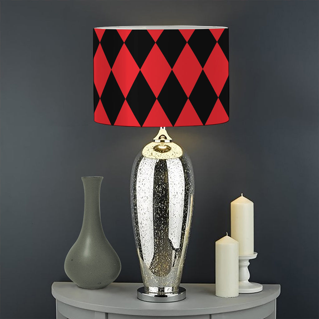 Red And Black Harlequin Pattern Print Drum Lamp Shade