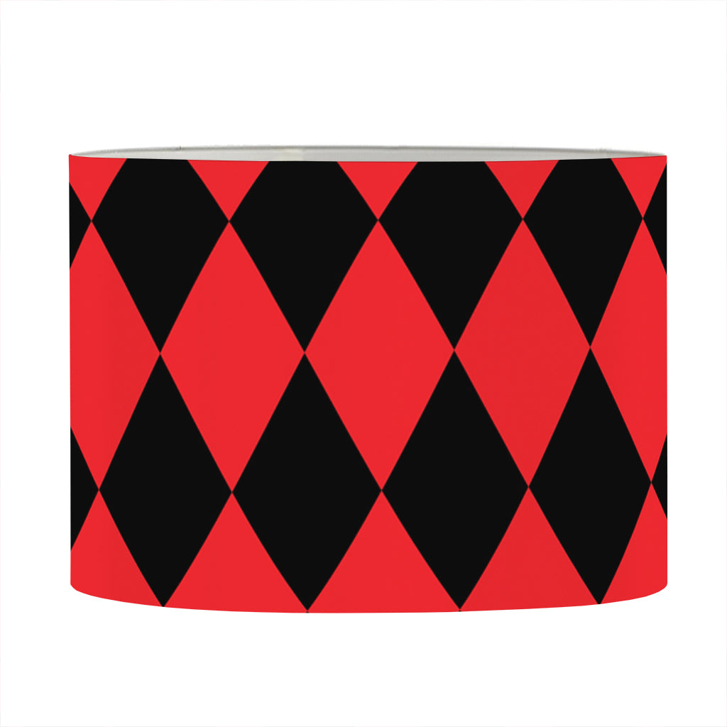 Red And Black Harlequin Pattern Print Drum Lamp Shade