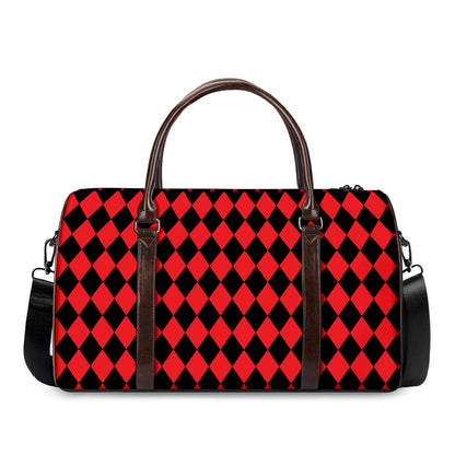 Red And Black Harlequin Pattern Print Duffle Bag