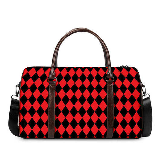 Red And Black Harlequin Pattern Print Duffle Bag