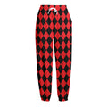 Red And Black Harlequin Pattern Print Fleece Lined Knit Pants