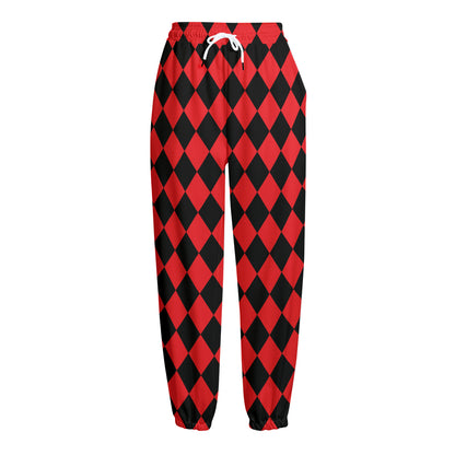 Red And Black Harlequin Pattern Print Fleece Lined Knit Pants