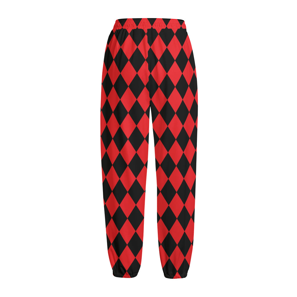 Red And Black Harlequin Pattern Print Fleece Lined Knit Pants