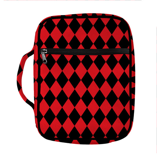 Red And Black Harlequin Pattern Print Front Pocket Bible Bag