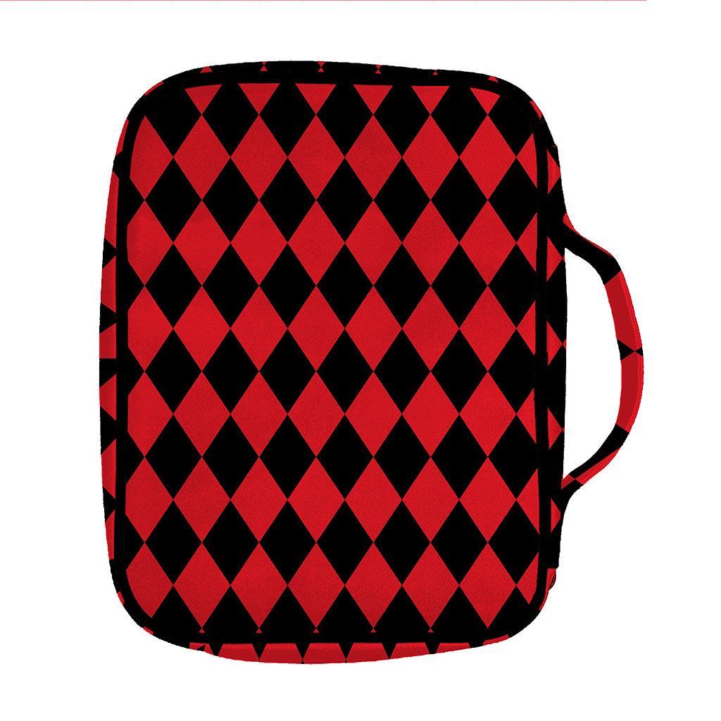 Red And Black Harlequin Pattern Print Front Pocket Bible Bag