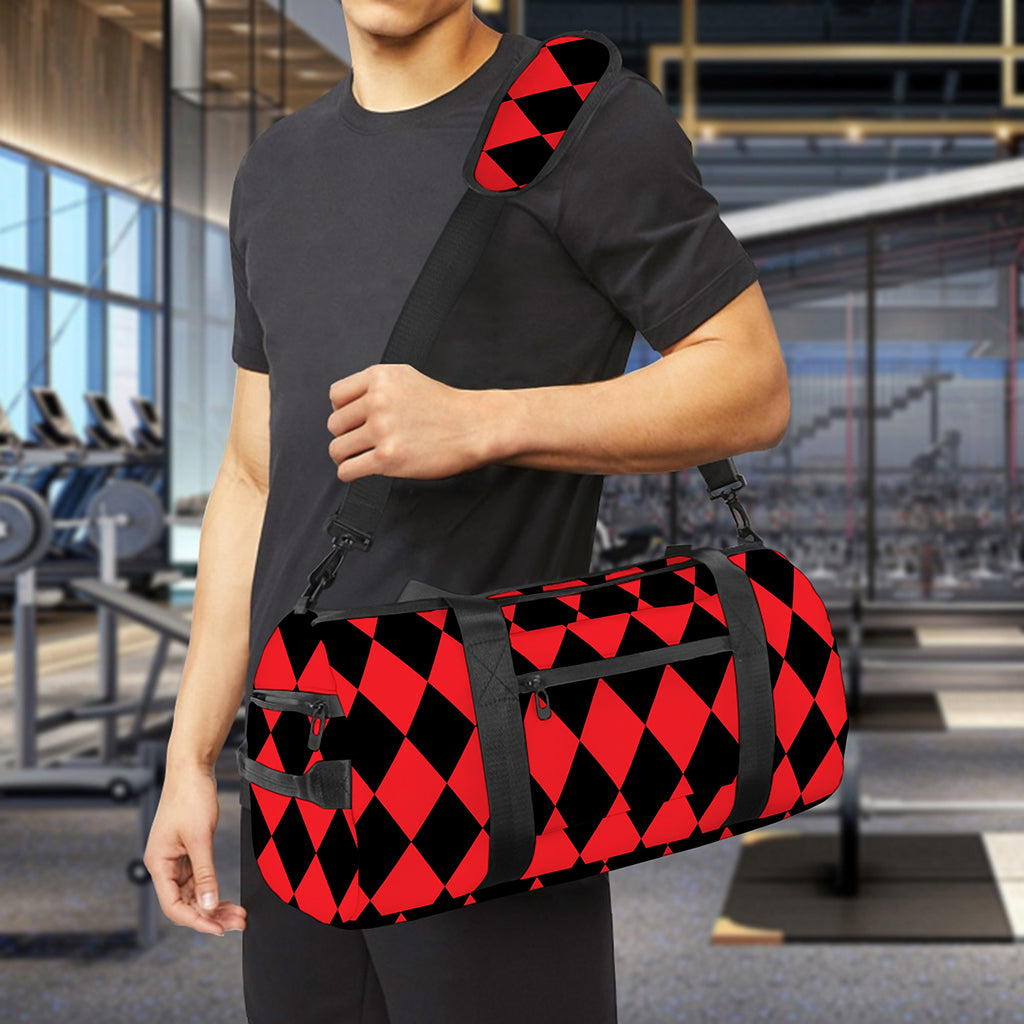 Red And Black Harlequin Pattern Print Gym Bag