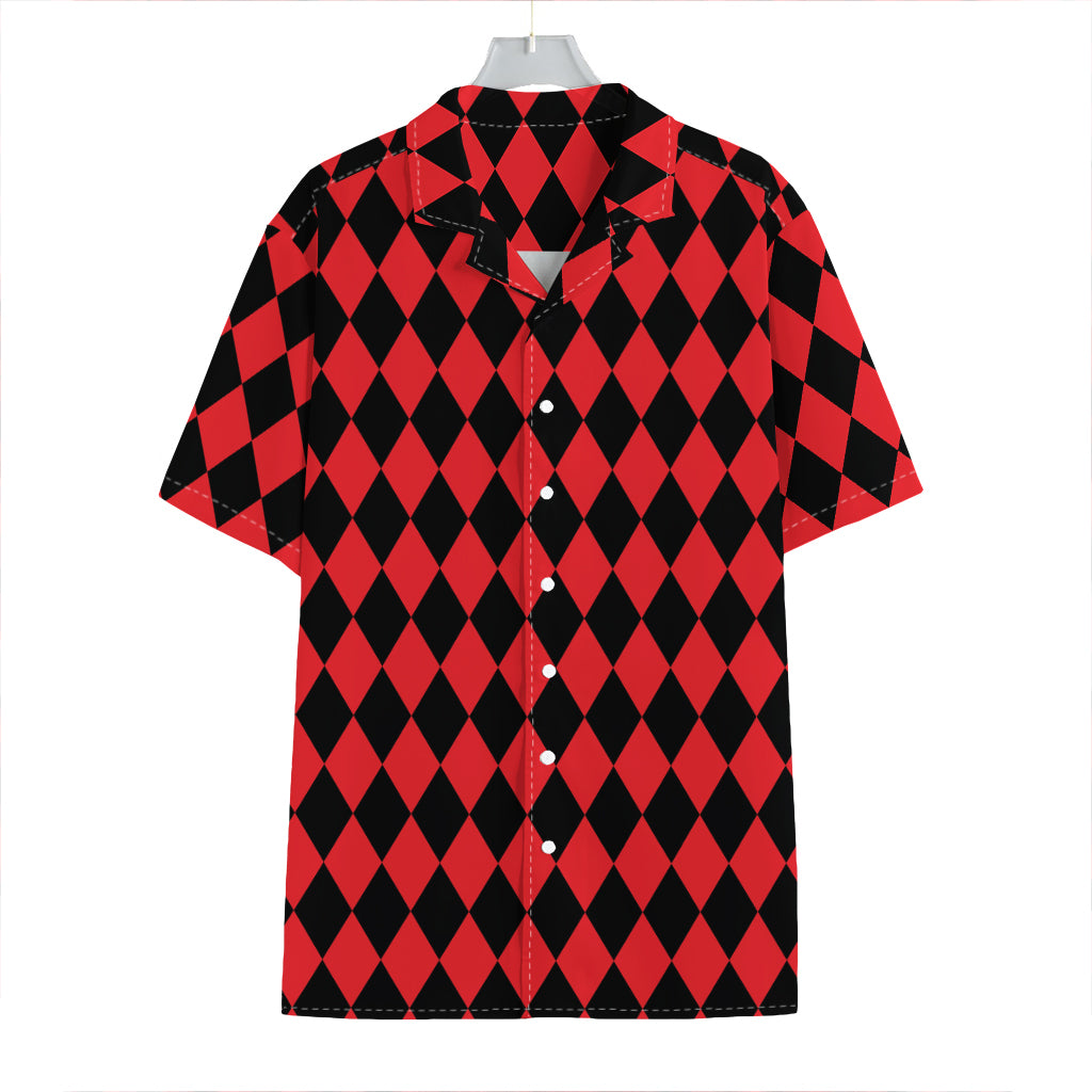Red And Black Harlequin Pattern Print Hawaiian Shirt