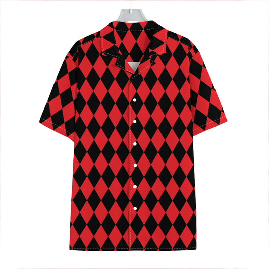 Red And Black Harlequin Pattern Print Hawaiian Shirt