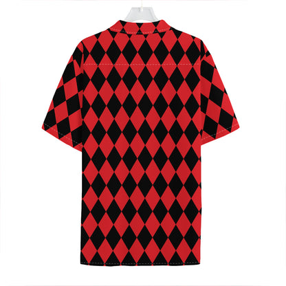 Red And Black Harlequin Pattern Print Hawaiian Shirt