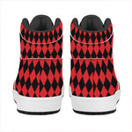Red And Black Harlequin Pattern Print High Top Leather Sneakers