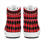 Red And Black Harlequin Pattern Print High Top Leather Sneakers
