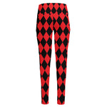 Red And Black Harlequin Pattern Print High-Waisted Pocket Leggings
