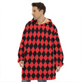 Red And Black Harlequin Pattern Print Hoodie Blanket