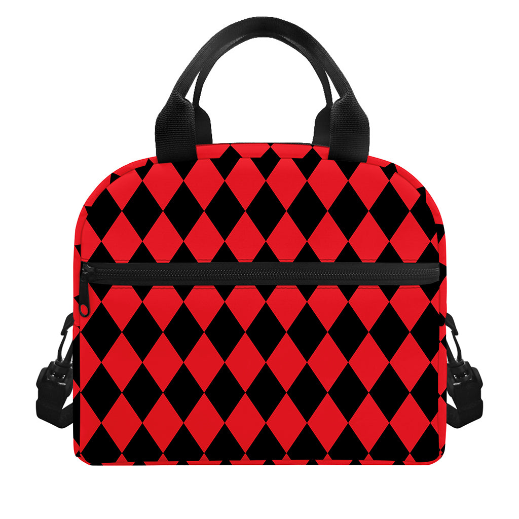 Red And Black Harlequin Pattern Print Insulated Lunch Bag