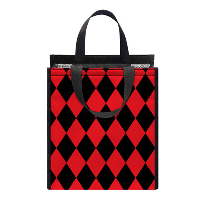 Red And Black Harlequin Pattern Print Insulated Lunch Tote