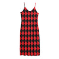Red And Black Harlequin Pattern Print Jersey Midi Cami Dress