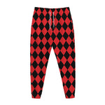 Red And Black Harlequin Pattern Print Jogger Pants