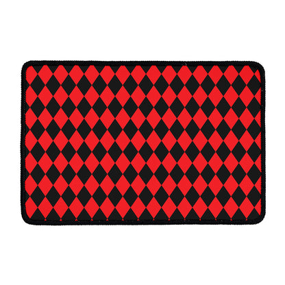 Red And Black Harlequin Pattern Print Kitchen Mat