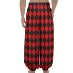 Red And Black Harlequin Pattern Print Lantern Pants