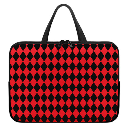 Red And Black Harlequin Pattern Print Laptop Sleeve With Handle