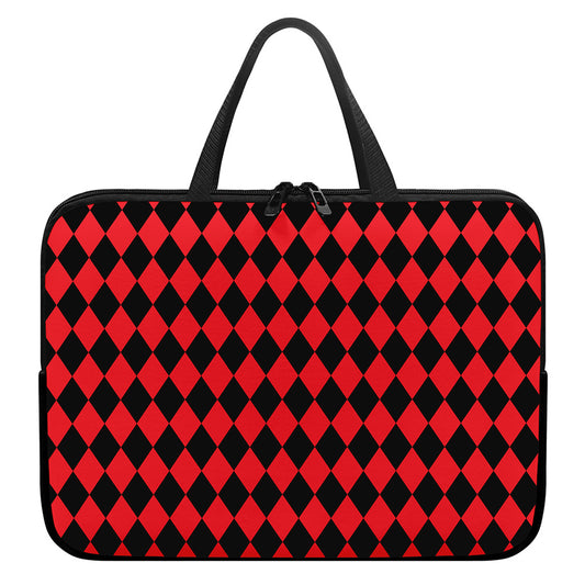 Red And Black Harlequin Pattern Print Laptop Sleeve With Handle