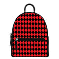 Red And Black Harlequin Pattern Print Leather Backpack