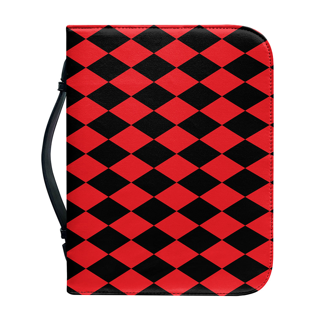Red And Black Harlequin Pattern Print Leather Bible Cover