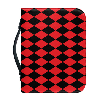 Red And Black Harlequin Pattern Print Leather Bible Cover